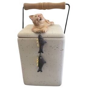 Vtg 1999 Designers At Crazy Mountain Cat Handle Candle Holder Box Kitten